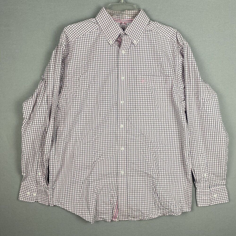 Ariat Pro Series Button Down Shirt Mens Size Medium Pink White Check Pattern